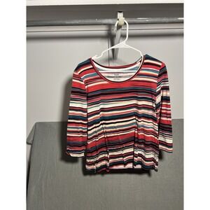 Rafaella Weekend Women's Striped 3/4 Sleeve T-Shirt Top Size L Colorful Casual